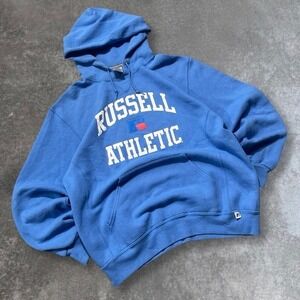 Russell Athletic Mens Blue Athletic Pullover Hoodie Sweatshirt Large